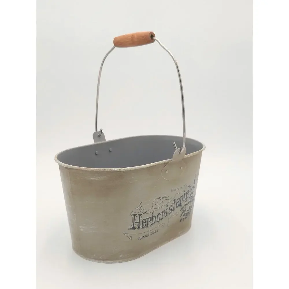 Upcycled Vintage Style Metal Bucket Rustic French Country Farmhouse Herb Planter